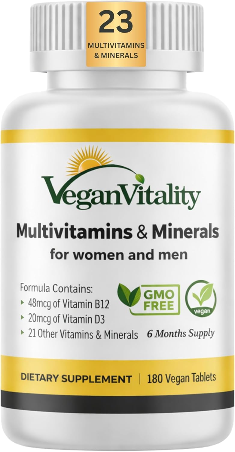 Multivitamínico Vegano para Mujeres y Hombres con Vitamina B12, D3 y K2 - 180 Comprimidos - 6 Meses de Suministro