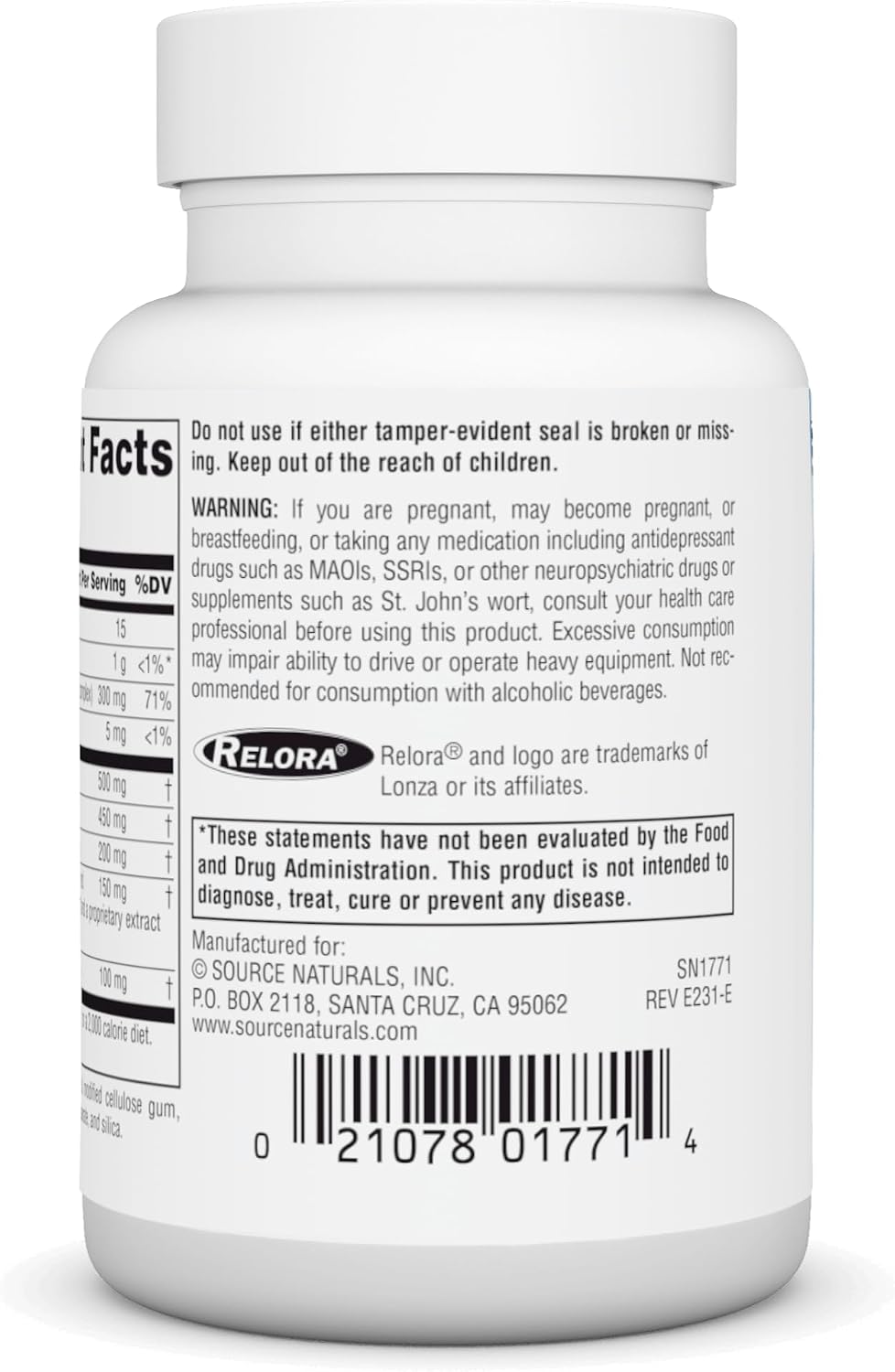 Source Naturals Serene Science Theanine Serene con Relora, Magnesio y GABA - 30 Tabletas
