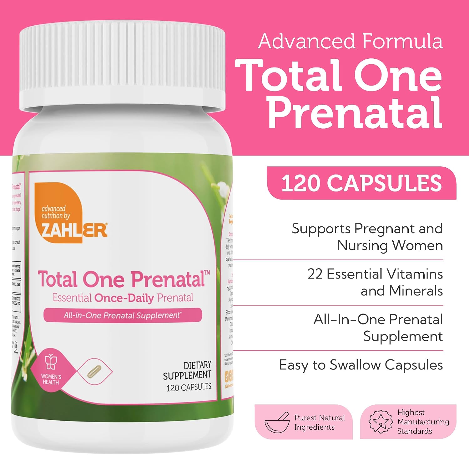 Zahler Total One Vitaminas prenatales - 120 cápsulas
