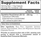 NusaPure Raíz de Diente de León, 250 mg, 200 Cápsulas Veganas (No-GMO, Vegano)