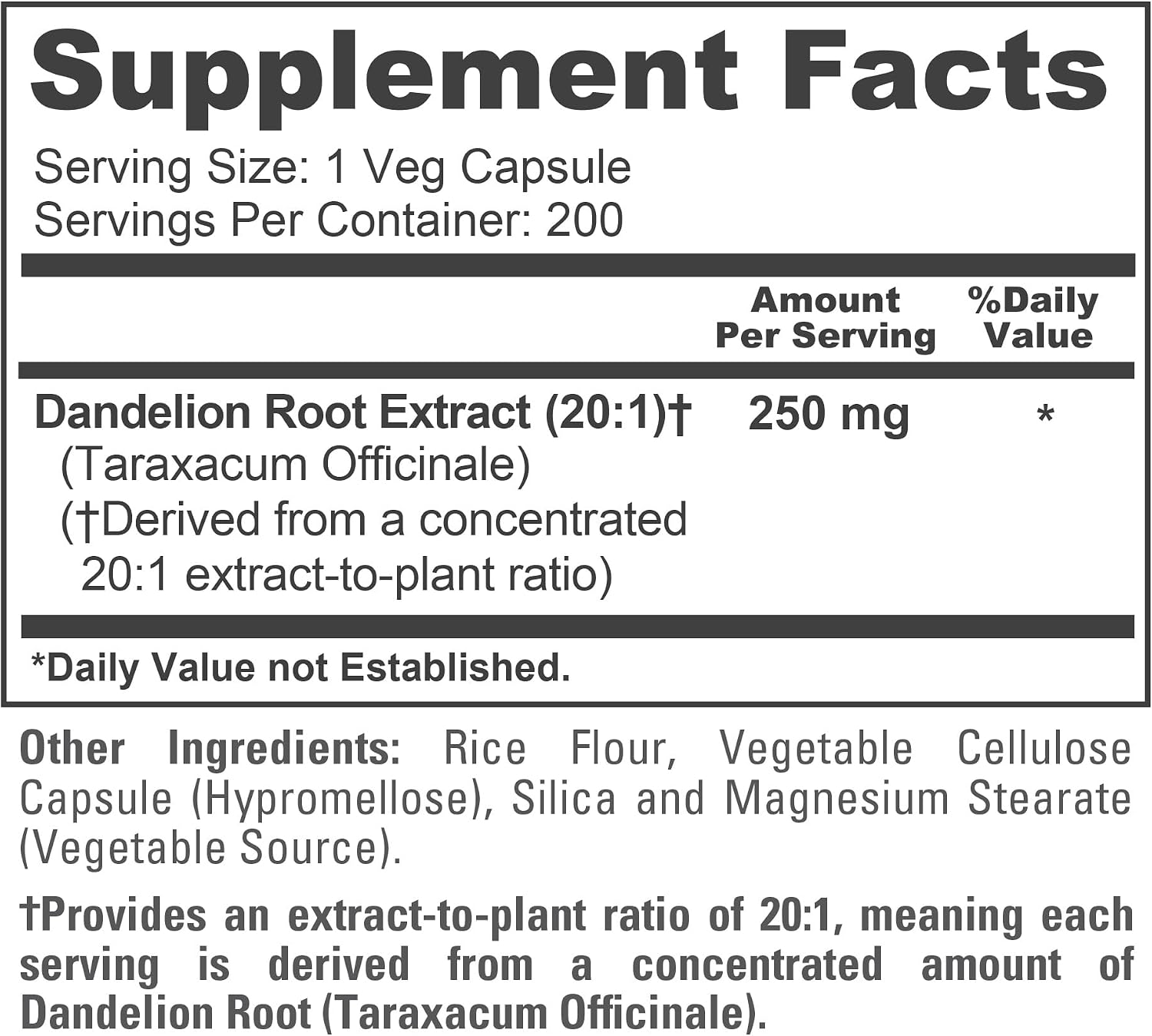 NusaPure Raíz de Diente de León, 250 mg, 200 Cápsulas Veganas (No-GMO, Vegano)