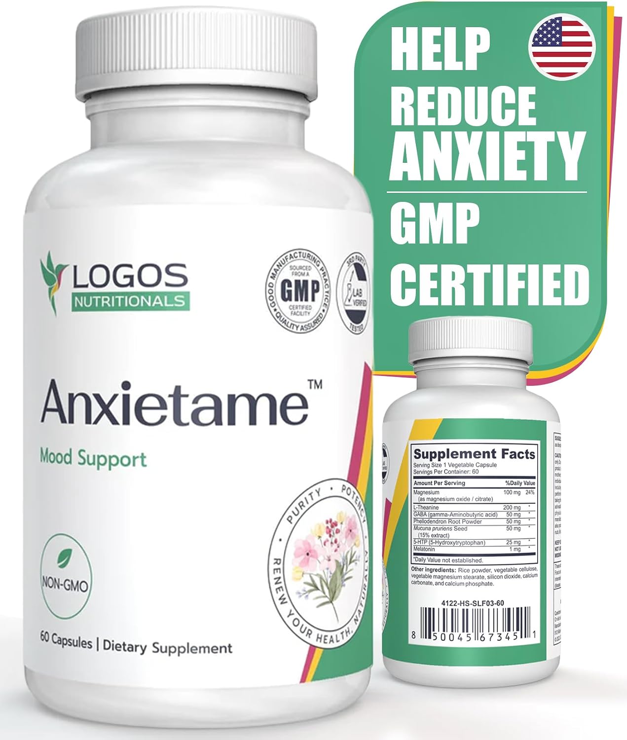 Anxietame - 60 Capsules, Food Supplement for Mood and Sleep