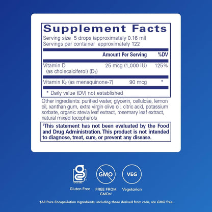 Pure Encapsulations EmulsiSorb K2/D3 Líquido – Mantenimiento óseo: La vitamina D y la vitamina K contribuyen al – Image 2