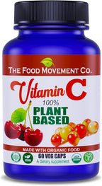 THE FOOD MOVEMENT CO. 100% Plant-Based Vitamin C - 125 mg, 60 Cápsulas - Suplemento Alimenticio Vegano y Orgánico