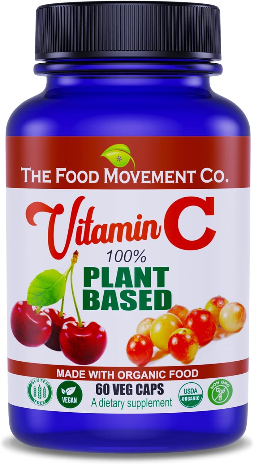 THE FOOD MOVEMENT CO. 100% Plant-Based Vitamin C - 125 mg, 60 Cápsulas - Suplemento Alimenticio Vegano y Orgánico