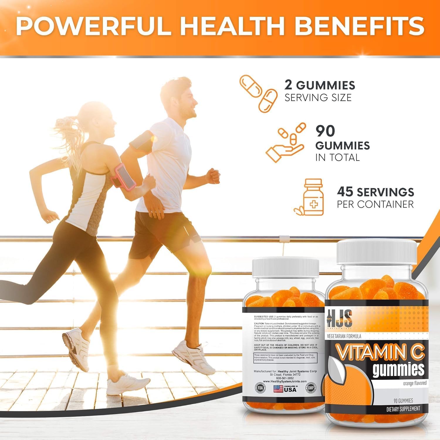 HJS Supplements Vitamin C Gummies, Sabor Naranja, 90 Gominolas