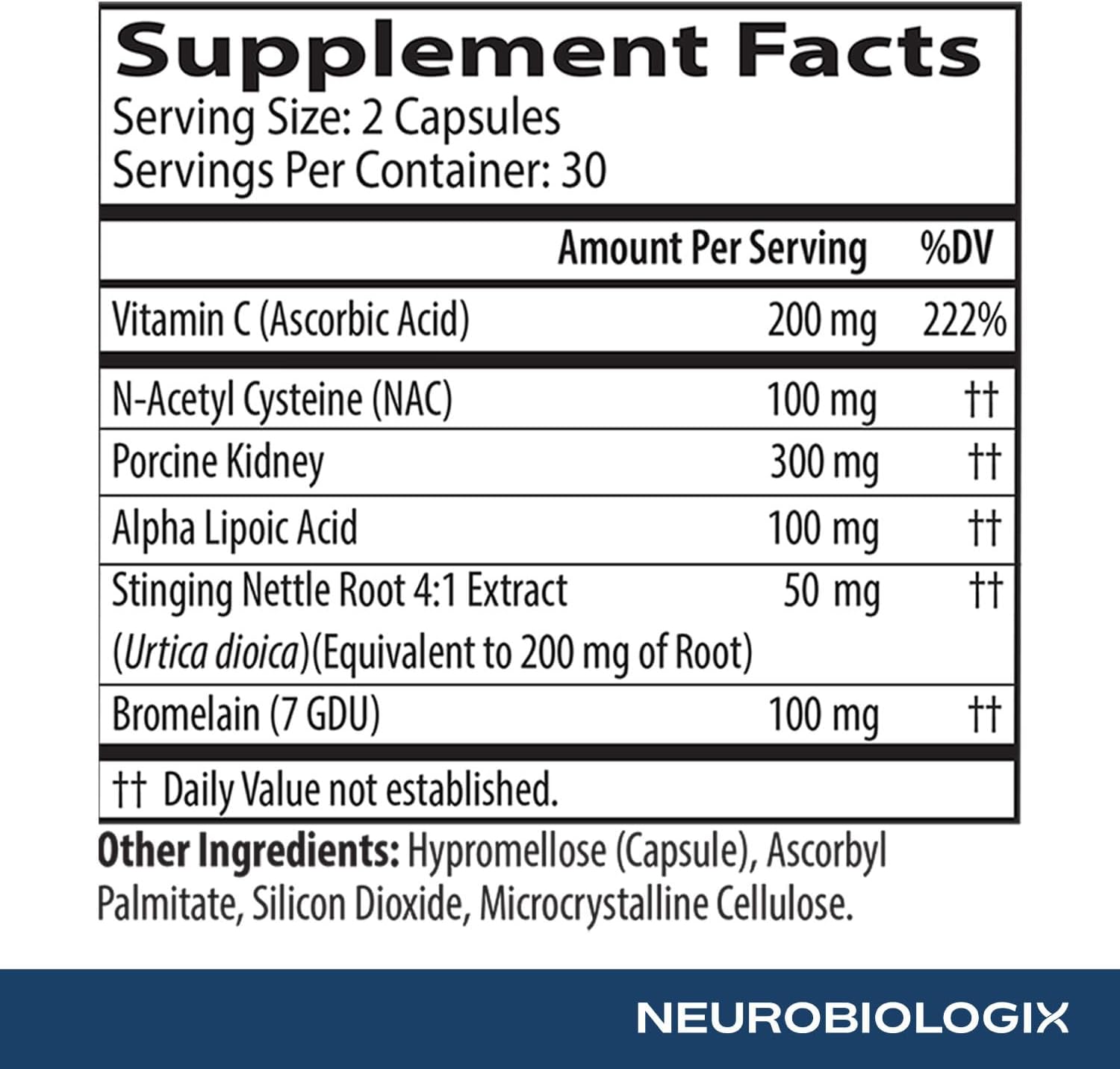 Neurobiologix Gut Histamine Support – Apoyo Digestivo e Inmune con Vitamina C, NAC y Bromelina, Favorece la Respuesta a la Histamina de los Alimentos, 60 Cápsulas Vegetarianas