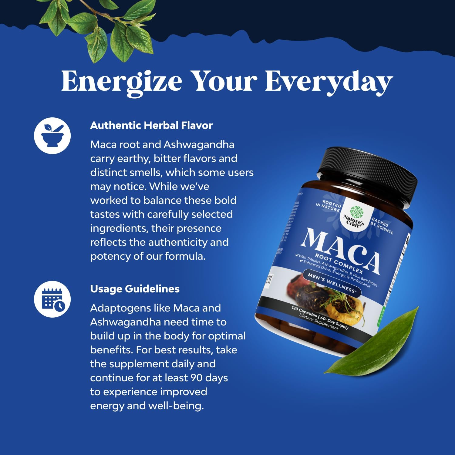 Potent Black Maca Root Cápsulas para Hombres - Complemento Herbal con Ginseng Siberiano, Ashwagandha y Raíz de Maca Negra - 120 Cápsulas