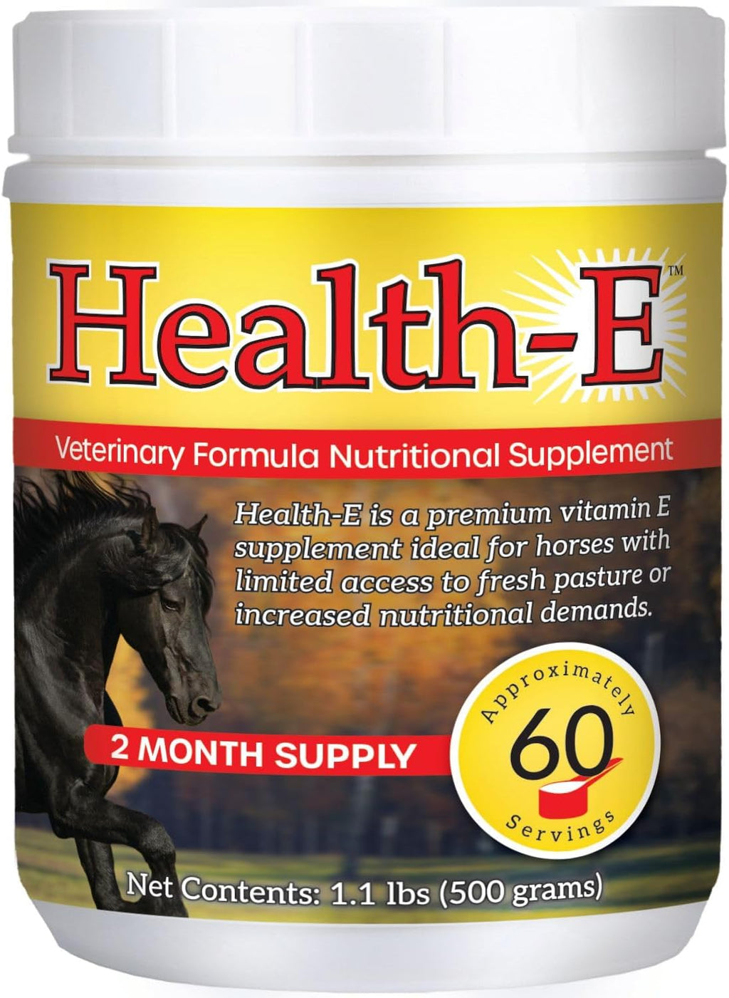 Health-E Suplemento de Vitamina E para Caballos, Polvo de dl-Alfa Tocoferol, 60 Dosis