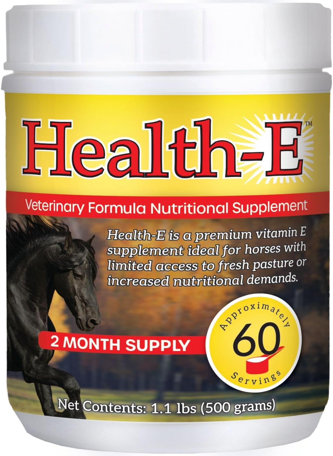 Health-E Suplemento de Vitamina E para Caballos, Polvo de dl-Alfa Tocoferol, 60 Dosis