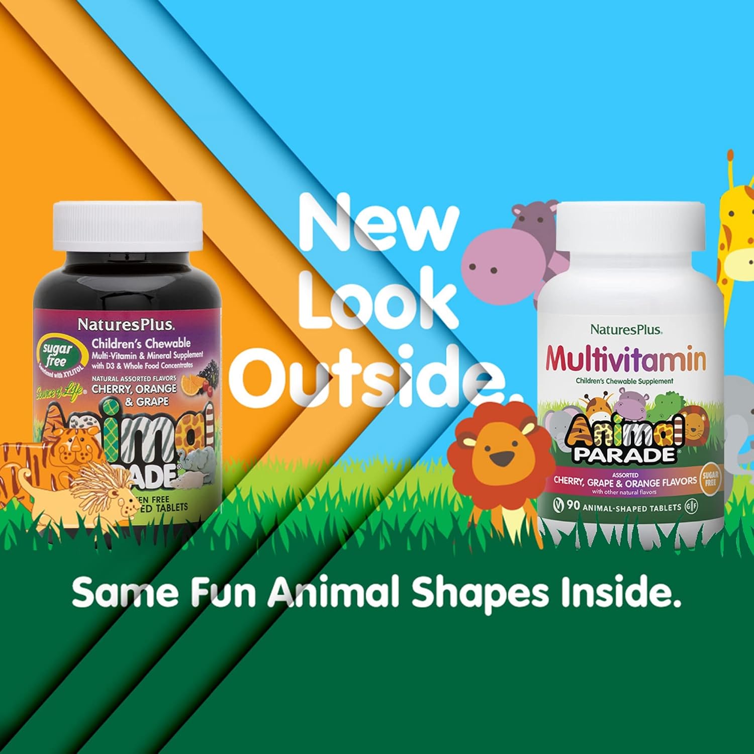 NaturesPlus Animal Parade Multivitamínico Infantil Sin Azúcar - 90 Comprimidos Masticables