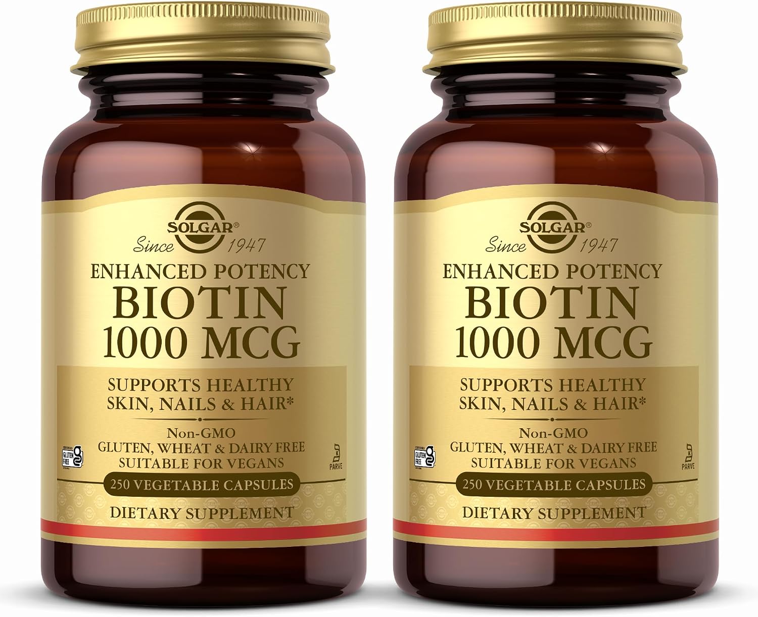 Solgar Biotina 1000 mcg - Paquete de 2 unidades de 250 cápsulas vegetales