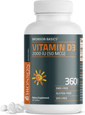 Vitamina D3 2000 IU (50mcg) de Bronson, 360 Comprimidos - No-GMO, Sin Gluten