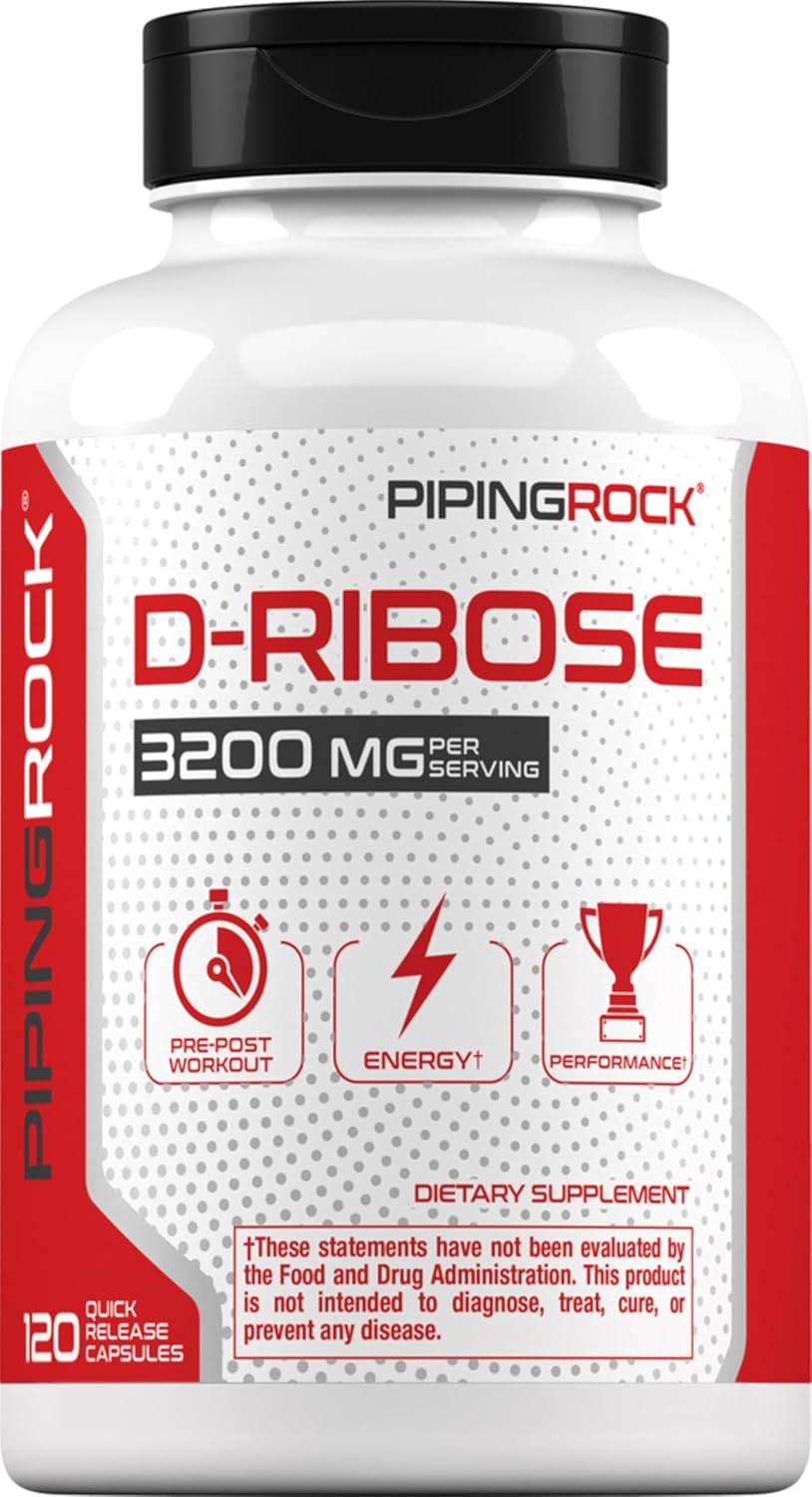 Piping Rock Cápsulas de D-Ribosa | 3200 mg | 120 Cápsulas | Suplemento para Hombres y Mujeres | No OGM, Sin Gluten