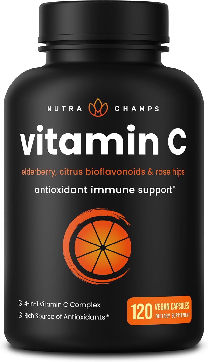 NutraChamps Vitamina C con Elderberry, Bioflavonoides Cítricos y Escaramujo - 120 Cápsulas (Pack de 2)