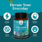 Free Form L-Tirosina 500mg Cápsulas - Suplemento de L-Tirosina de Alta Potencia para el Apoyo de la Energía Mental y el Enfoque - Aminoácido Nootrópico para el Estado de Ánimo, Atención y Cognición - 60 Cápsulas