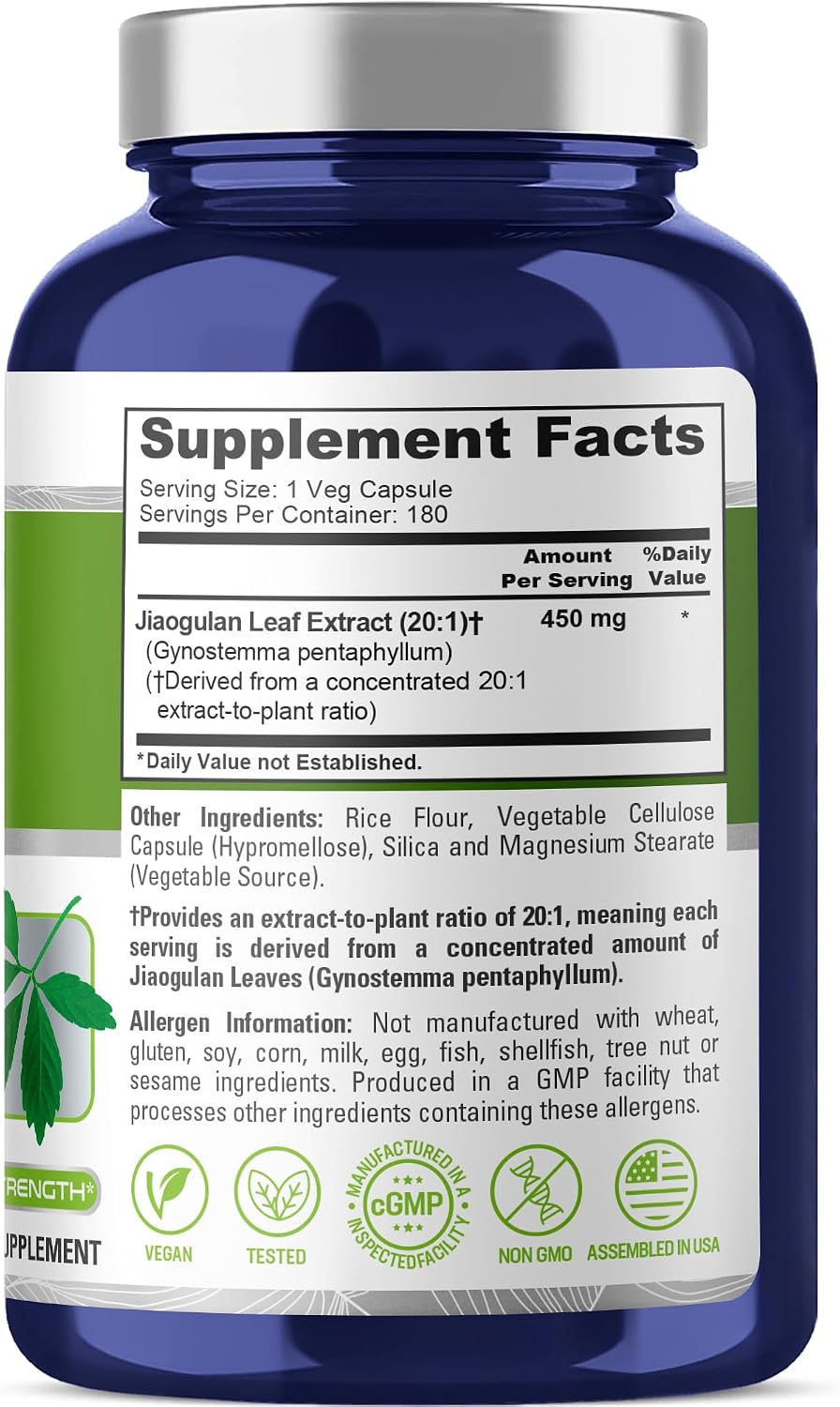 NusaPure Jiaogulan Cápsulas, 450 mg, 180 Cápsulas Veganas (No OGM, Vegano)