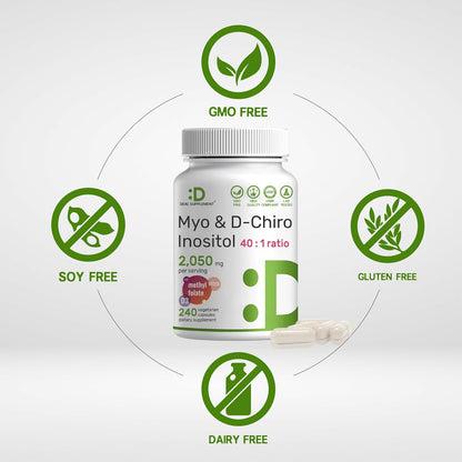 Myo-Inositol & D-Chiro Inositol 40:1 | 2,050mg por ración | 240 Cápsulas Veganas con Folato, Vitamina D3 y Vitex – Image 3