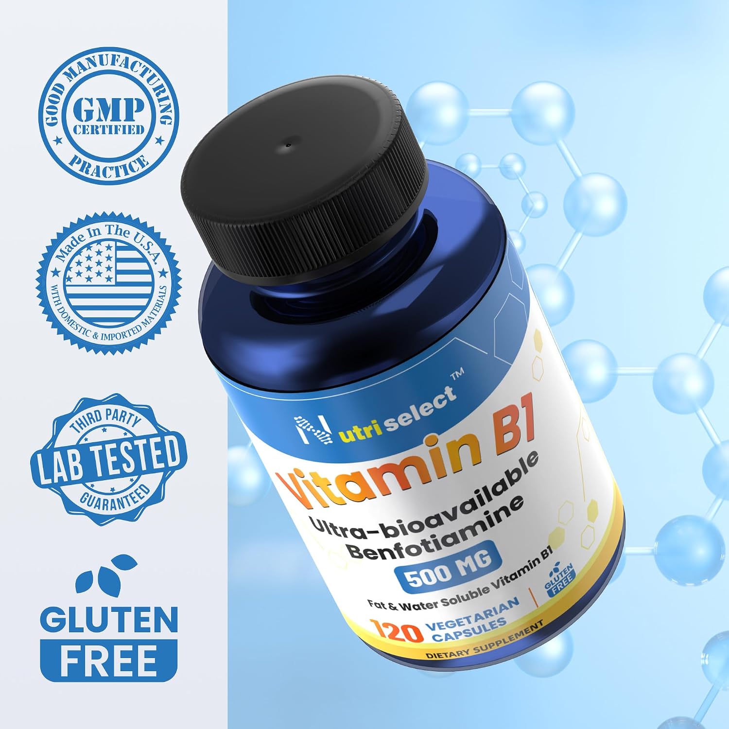 Nutriselect Benfotiamina 500mg, Vitamina B1 Liposoluble, 120 Cápsulas Vegetarianas