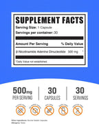 NAD Cápsulas - Nicotinamida Adenina Dinucleótido, 500 mg, para Apoyo Energético, 30 Cápsulas