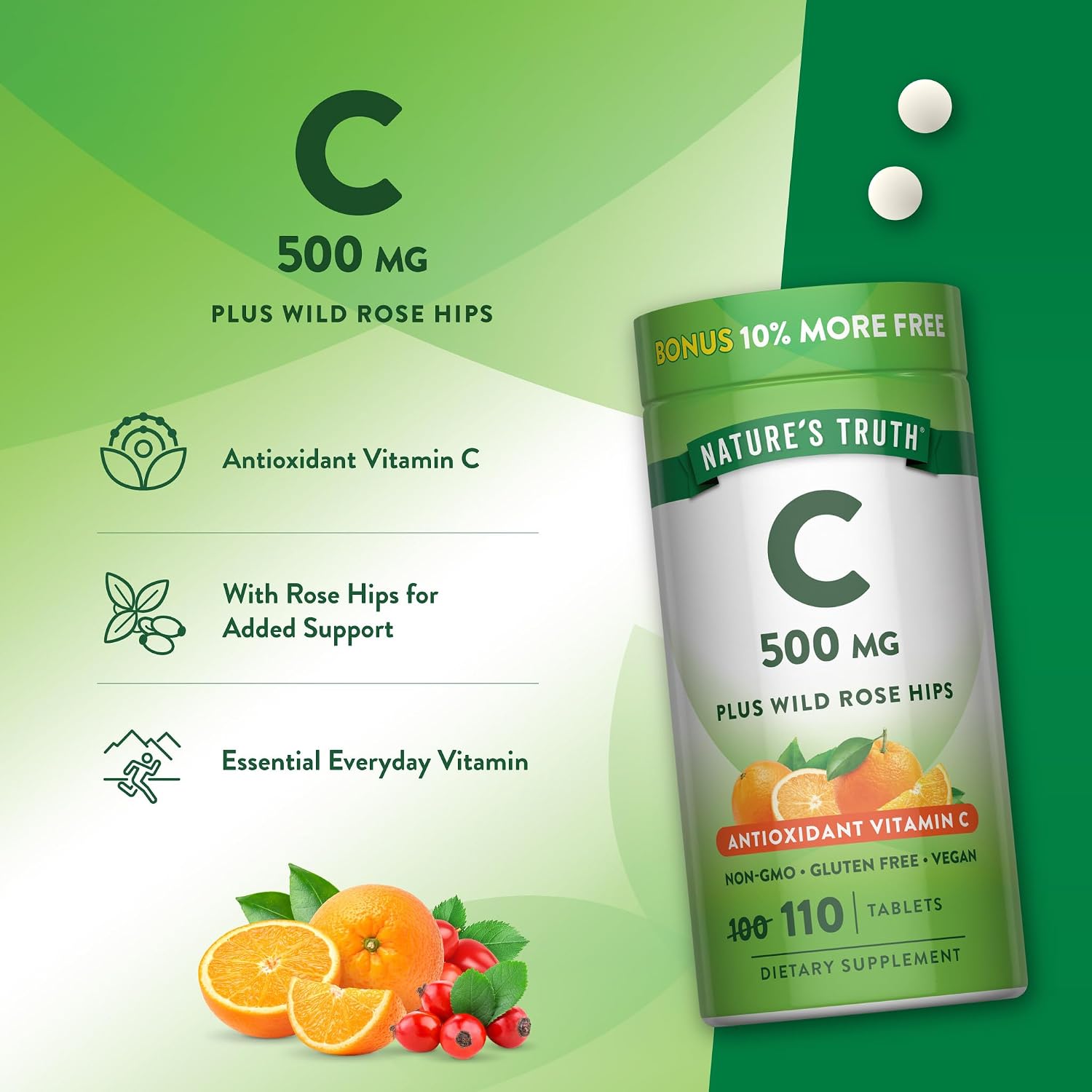Nature's Truth Vitamina C con Rosa Mosqueta 500 mg, 110 Comprimidos