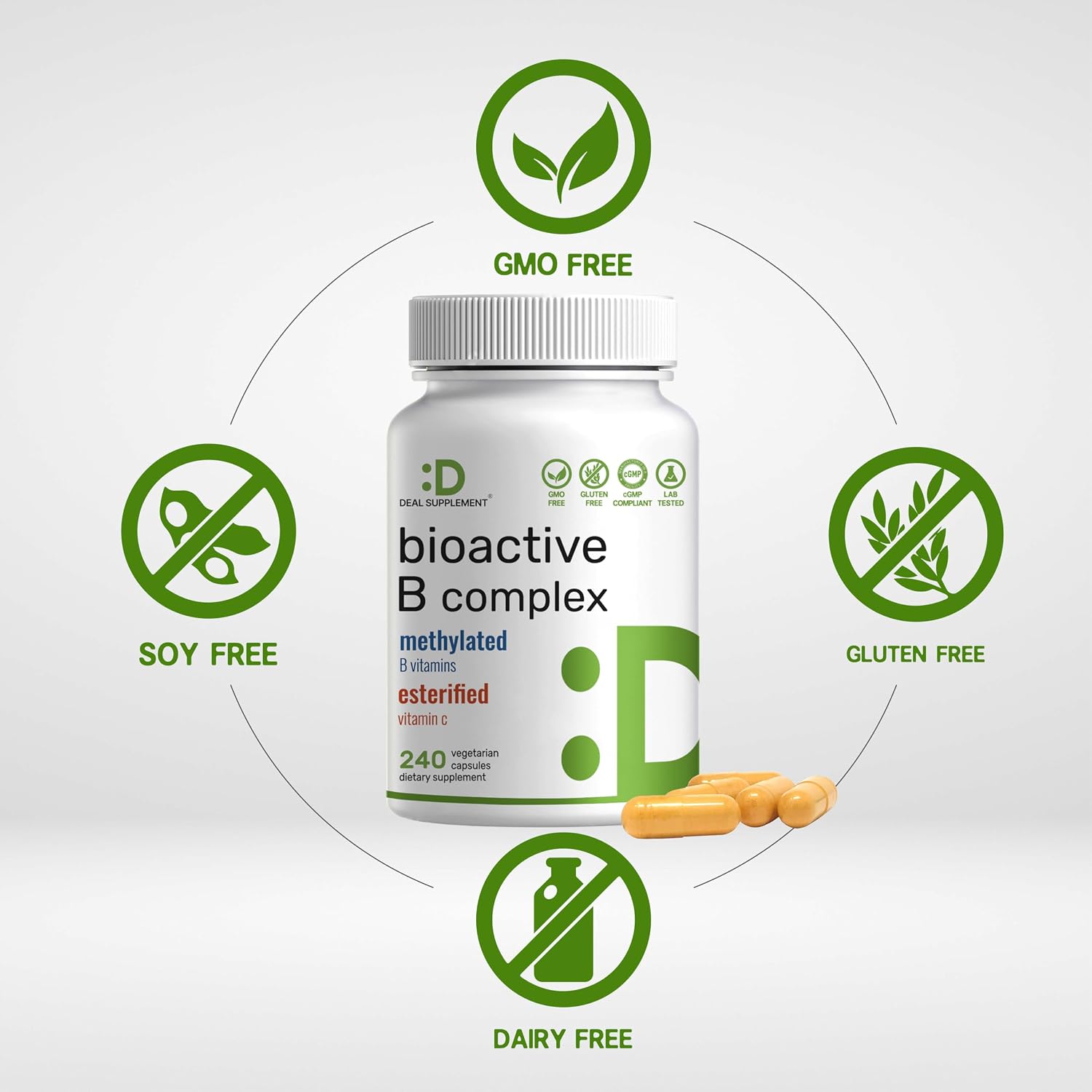 Complejo B Bioactivo con Vitaminas Metiladas y Vitamina C - 240 Cápsulas Veganas
