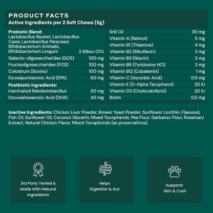 Paw Balance Probióticos y Multivitamínicos para Perros - 60 Masticables con Omega 3 y Calostro – Image 6