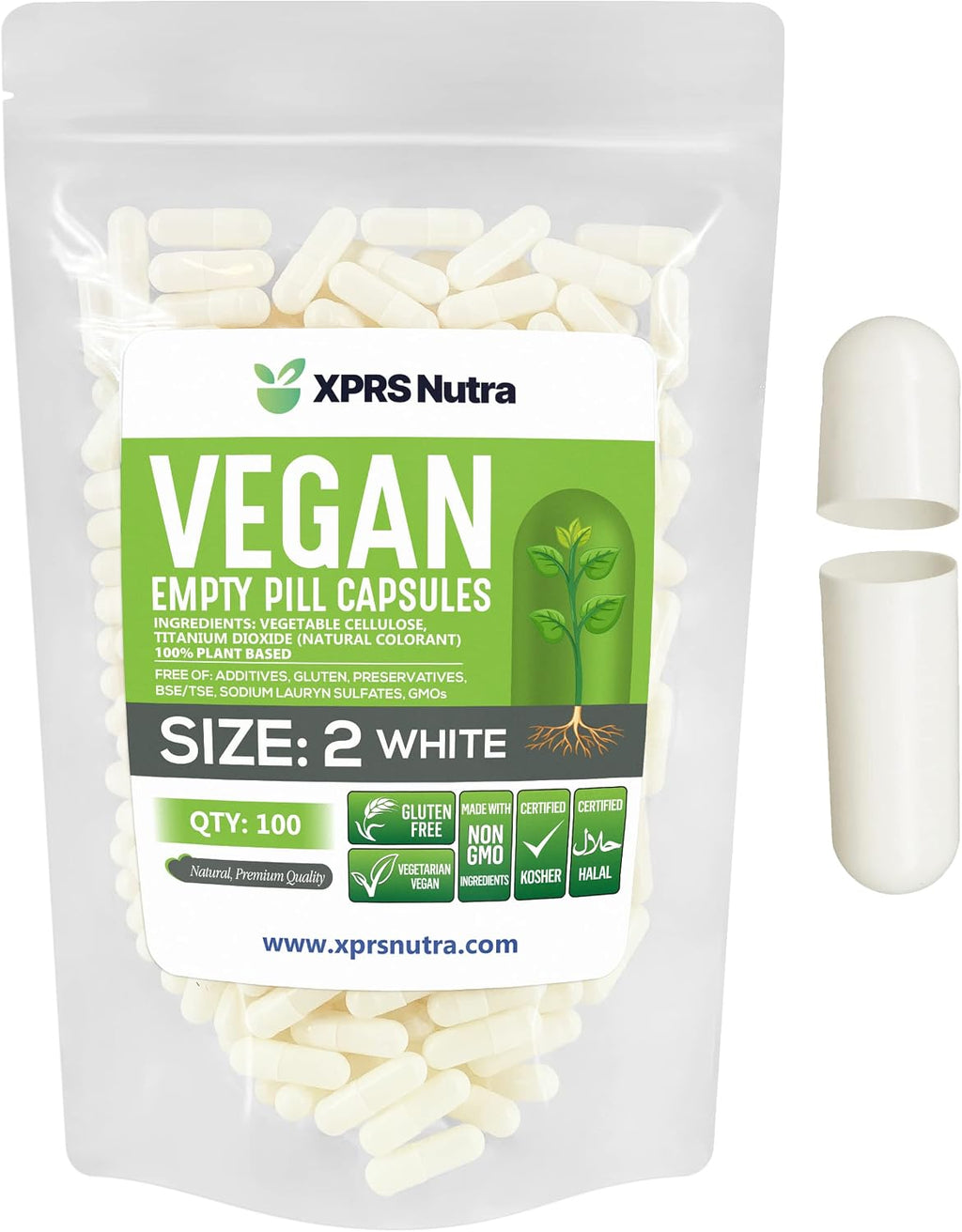 XPRS Nutra Cápsulas Vacías Tamaño 2, 500 uds - Cápsulas Vegetales Transparentes Veganas