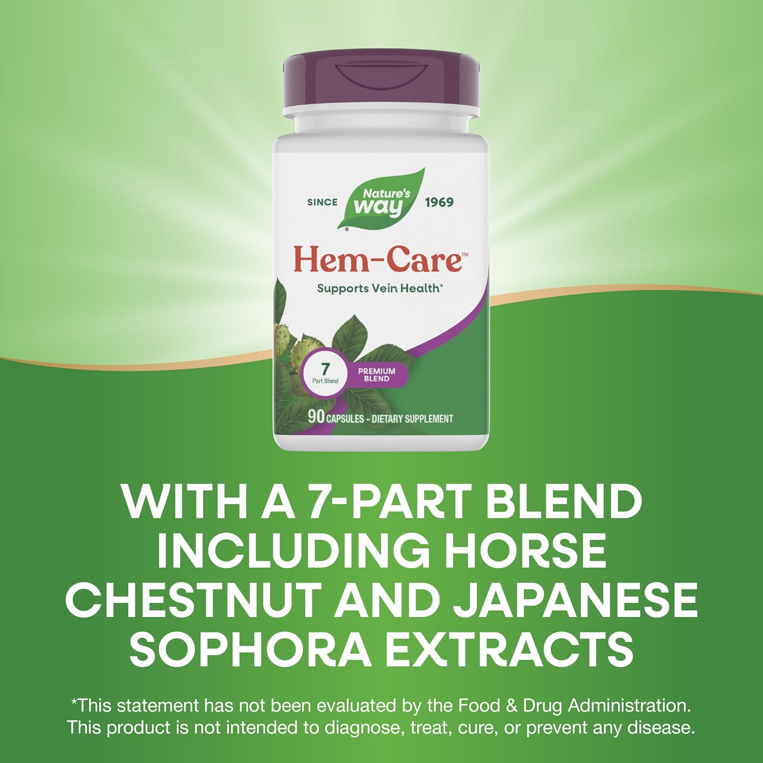 Nature's Way Premium Hem-Care, Mezcla única para la salud de las venas, con Vitaminas C y E, Colina, Calcio, Fósforo, Extracto de Castaño de Indias y Extracto de Sophora Japonica, 90 Cápsulas
