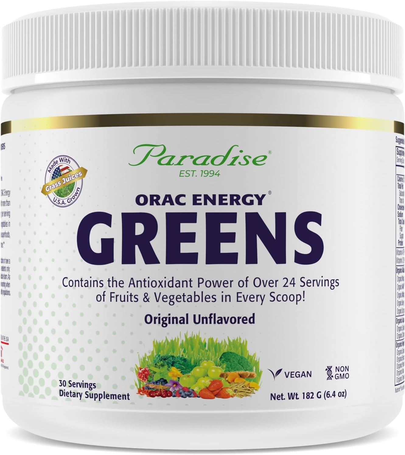 Paradise ORAC Energy Greens Powder Extract - Super Antioxidantes y Probióticos, 30 Porciones