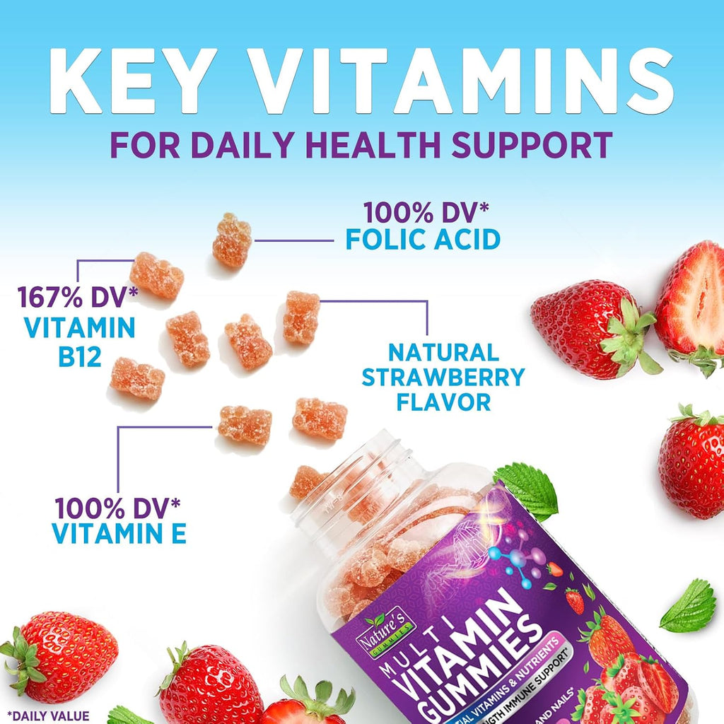 Multivitamin Gummies para Adultos - Multivitamínico Completo en Gominolas para Mujeres y Hombres - Vitaminas A, C, D, E, B12 y Zinc - 60 Gominolas Vegetarianas