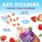 Multivitamin Gummies para Adultos - Multivitamínico Completo en Gominolas para Mujeres y Hombres - Vitaminas A, C, D, E, B12 y Zinc - 60 Gominolas Vegetarianas