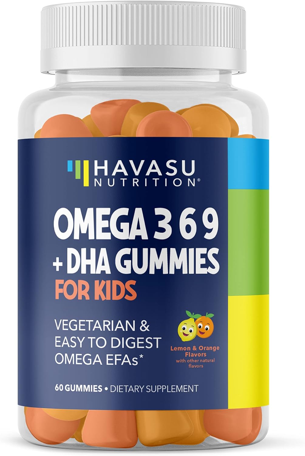 Gomitas de Omega 3-6-9 + DHA para Niños, Sabor Limón y Naranja, 60 Unidades
