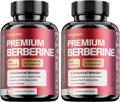 MEGNETA Premium Berberine HCl Complex con Canela y Cúrcuma - 120 Cápsulas