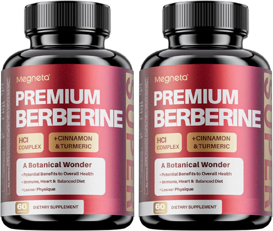 MEGNETA Premium Berberine HCl Complex con Canela y Cúrcuma - 120 Cápsulas