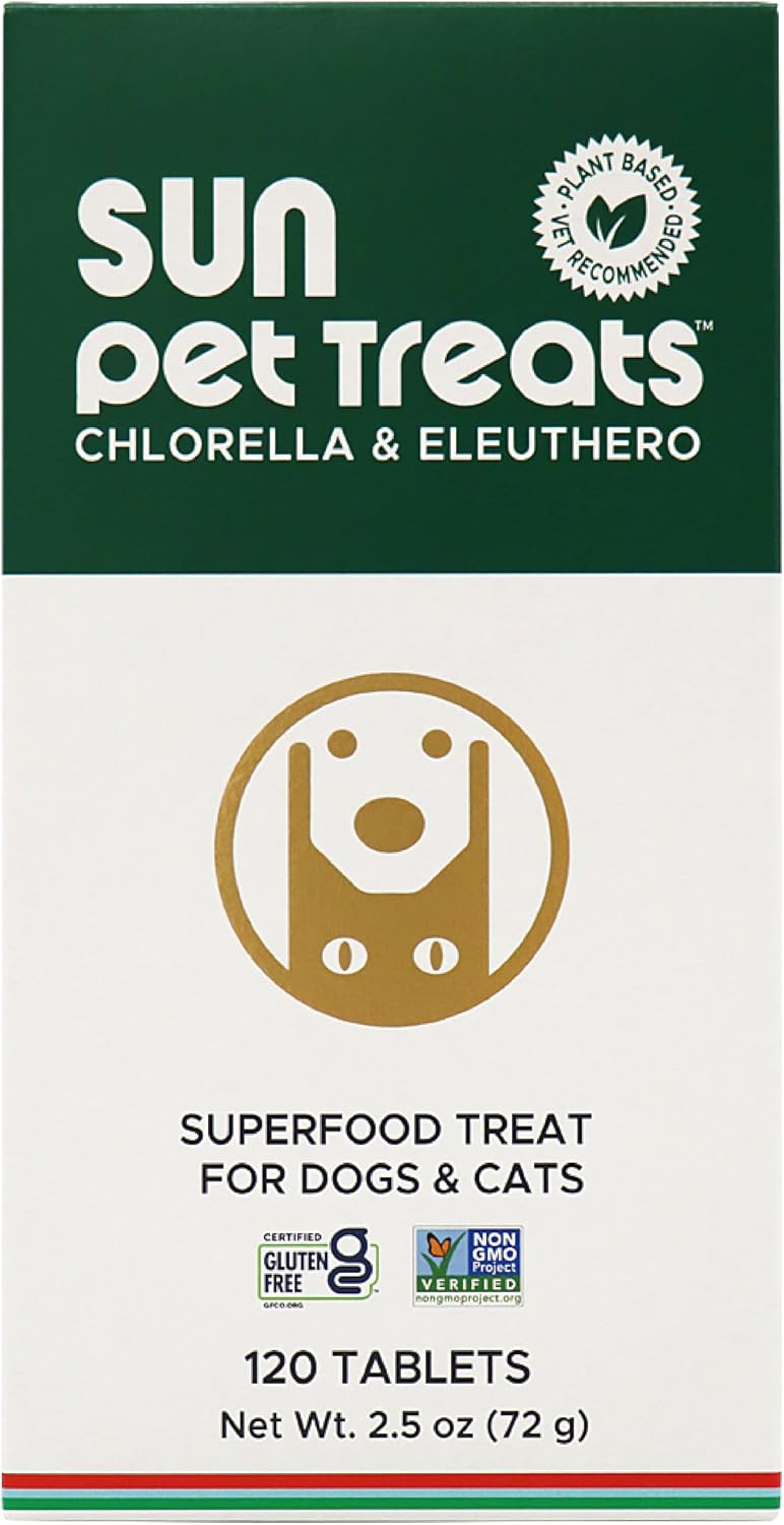 Sun Chlorella Sun Premios para Mascotas - Suplemento verde superfood para perros y gatos - 120 premios