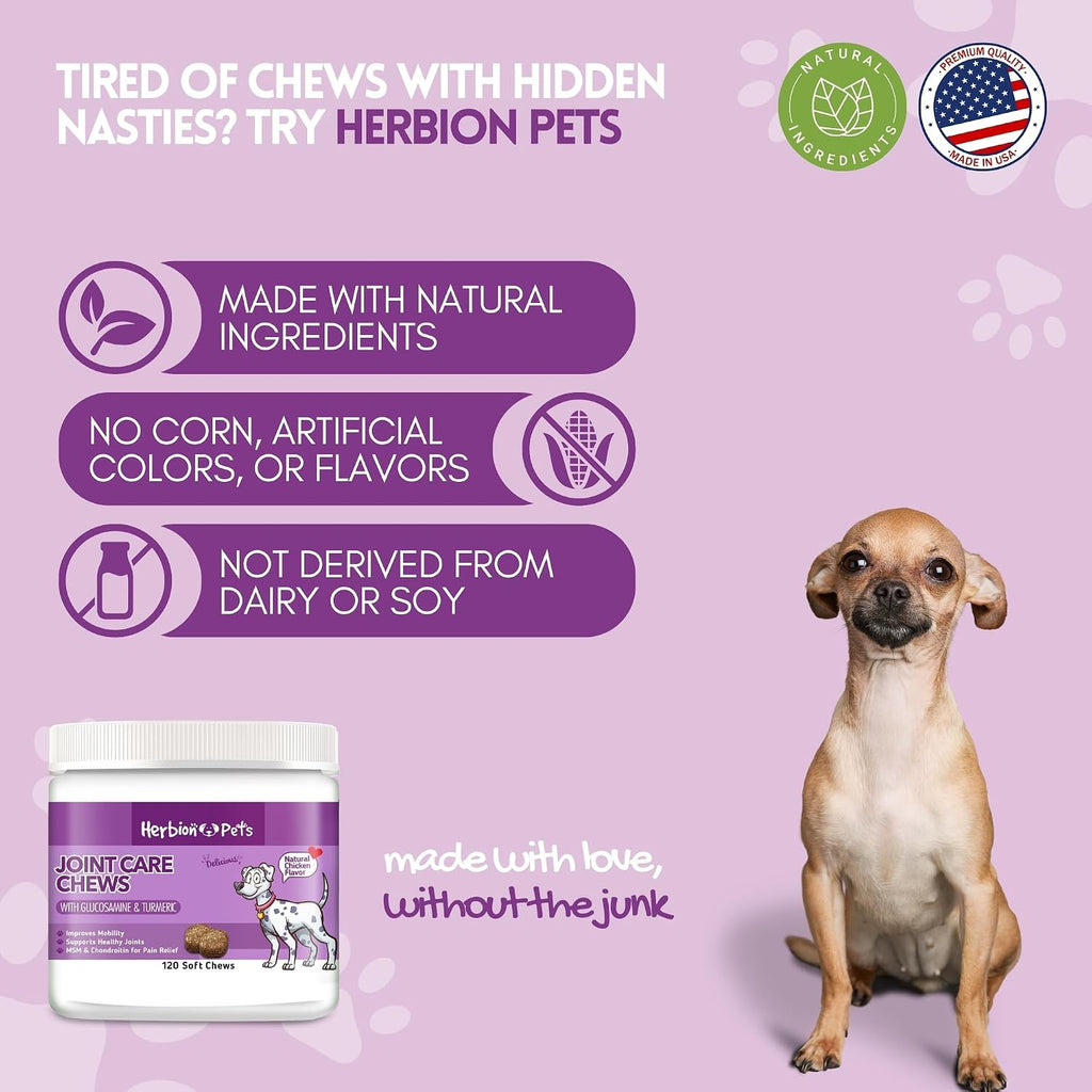 HERBION Pets Masticables Articulares con Glucosamina y Cúrcuma, 120 unidades