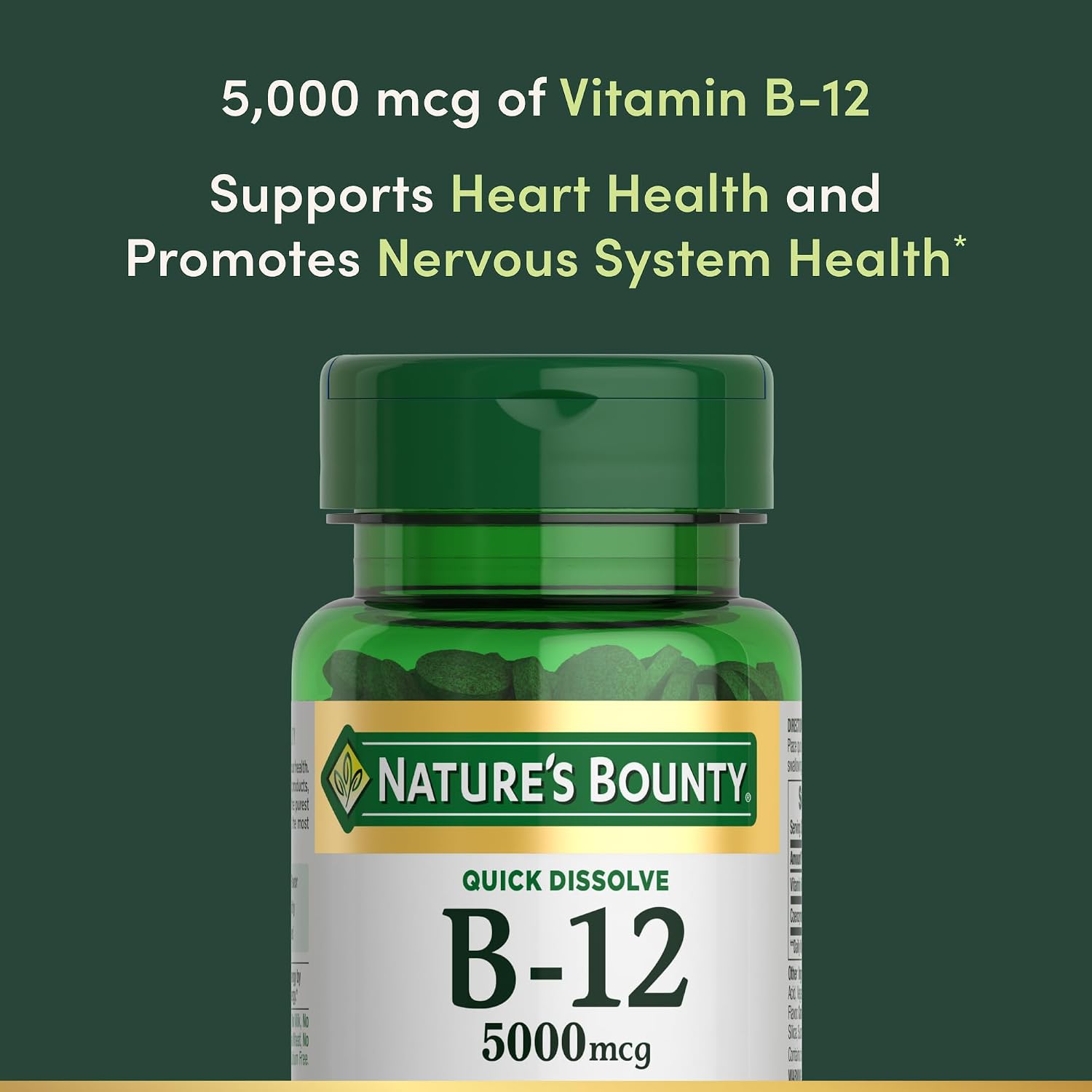 Nature's Bounty Vitamina B12 5000mcg – 40 Comprimidos de Disolución Rápida