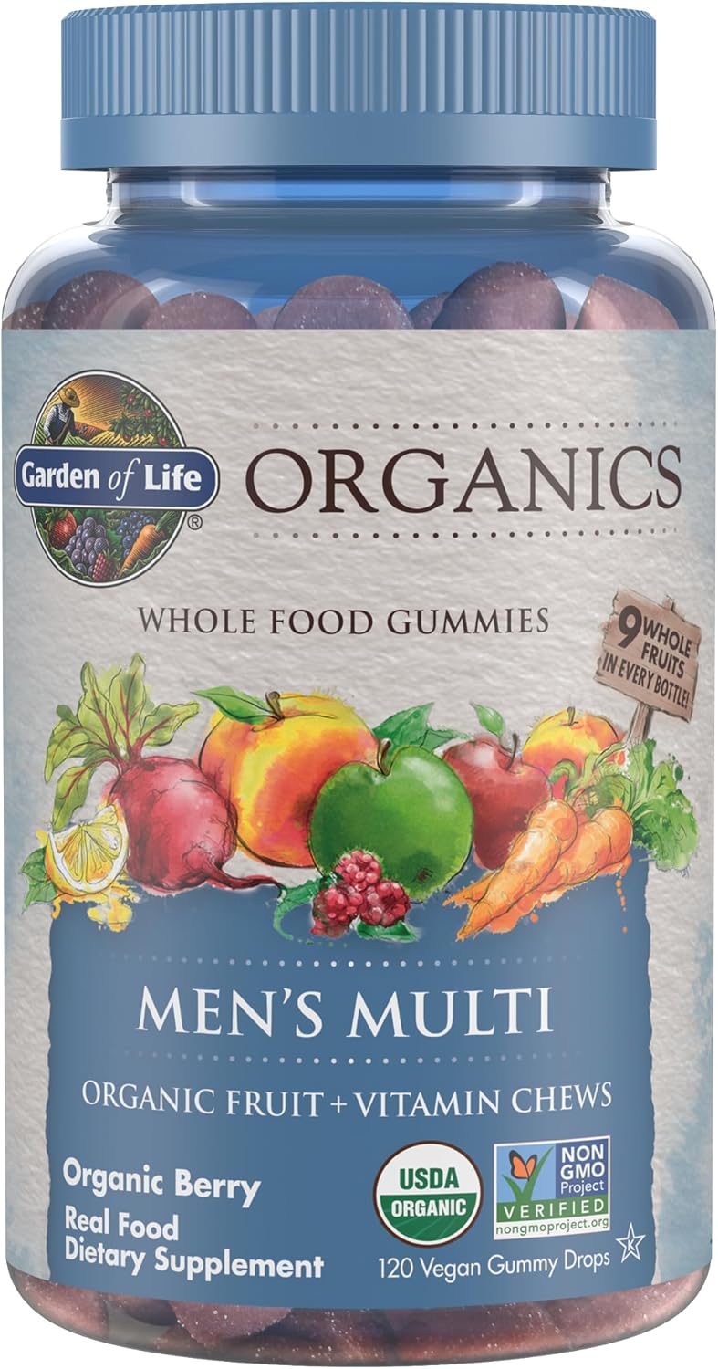 Garden of Life Organics Vitaminas Gomitas para Hombres con Sabor a Bayas – Multivitamínico para Hombres con Metil B12, C y D3, Orgánico del USDA, Sin OGM, Vegano, 120 Gomitas