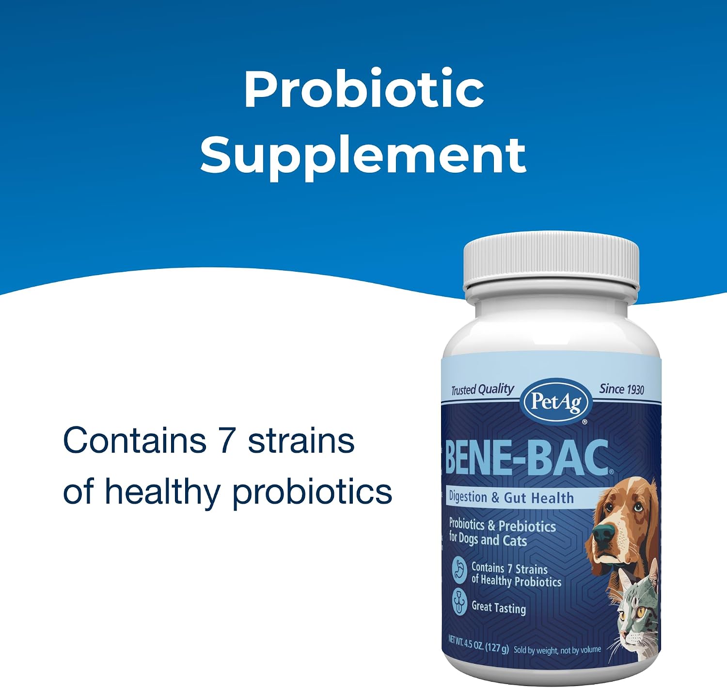 PetAg Bene-Bac - 4.5 oz Powder - Probiotics for Dogs, Cats, Exotic & Wildlife Mammals