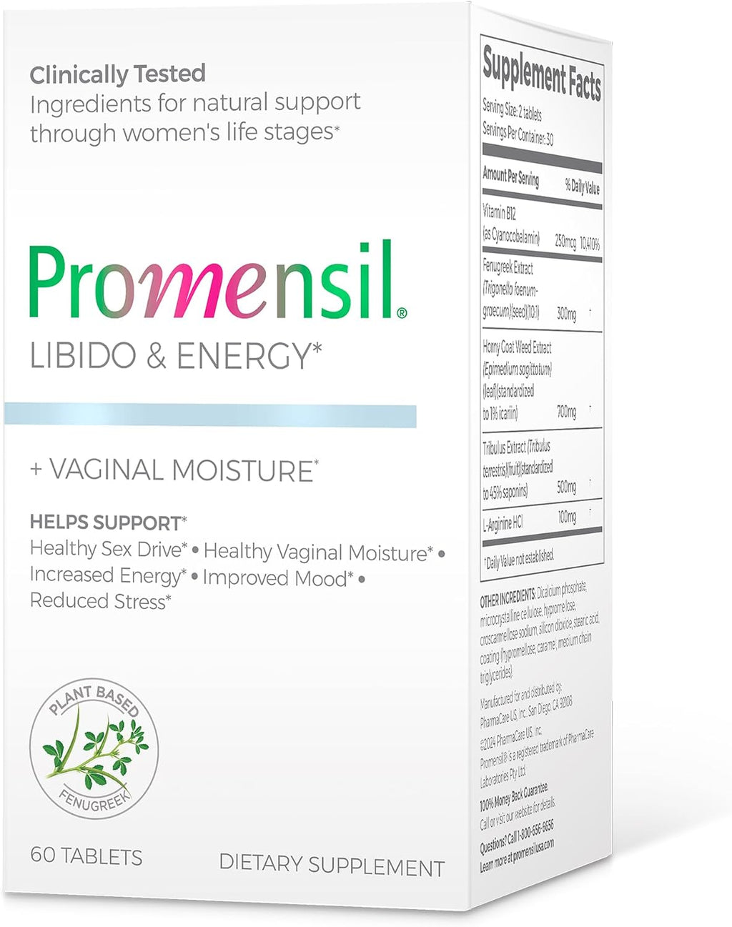 Promensil Libido & Energy - Potenciador de libido femenina con fenogreco y vitaminas para la menopausia, 60 comprimidos
