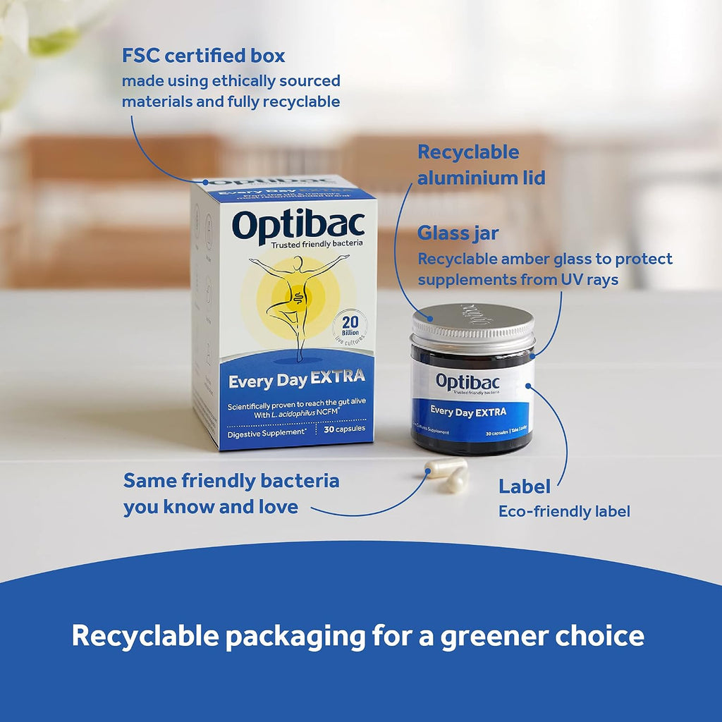 Optibac Probiotics Every Day Extra 30 Cápsulas | Probiótico Digestivo de Alta Potencia con 20 Mil Millones de UFC | Lactobacillus acidophilus NCFM | Vegano