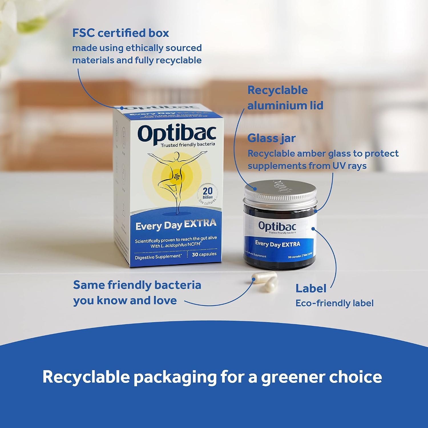 Optibac Probiotics Every Day Extra 30 Cápsulas | Probiótico Digestivo de Alta Potencia con 20 Mil Millones de UFC | Lactobacillus acidophilus NCFM | Vegano