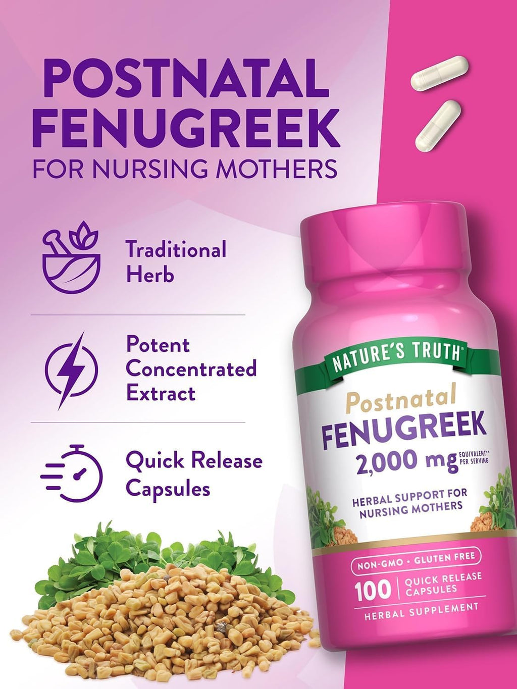 Nature's Truth Fenogreco 2000 mg, 100 Cápsulas