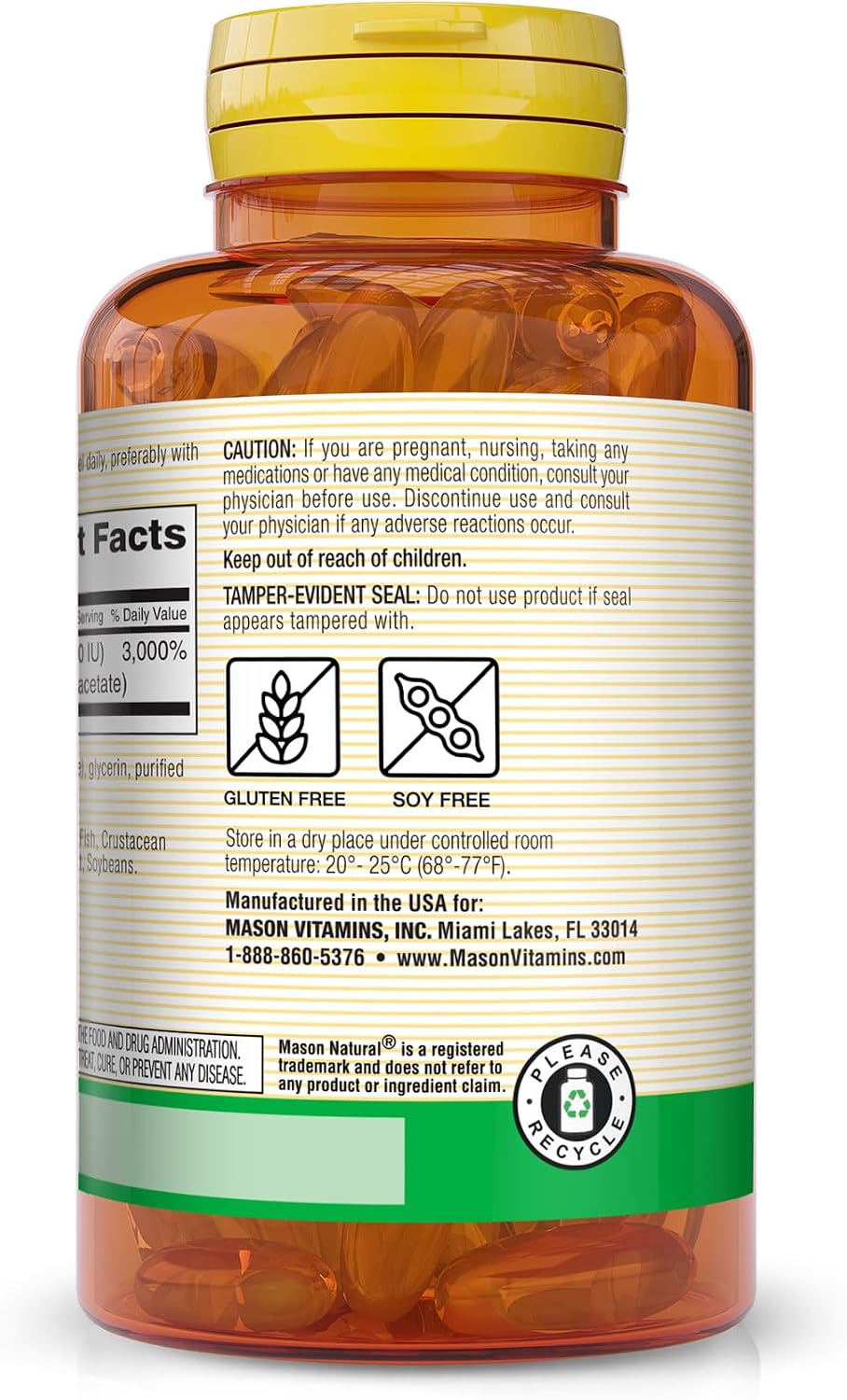 MASON NATURAL Vitamina E, 450 mg (1000 UI), Suplemento Diario para el Bienestar General, 50 Cápsulas Blandas