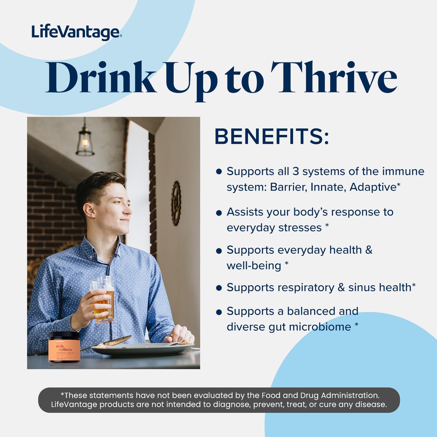 LifeVantage Daily Wellness Mezcla de Bebida de Apoyo Inmunitario, Sabor Saúco-Acai, 178g (30 porciones)