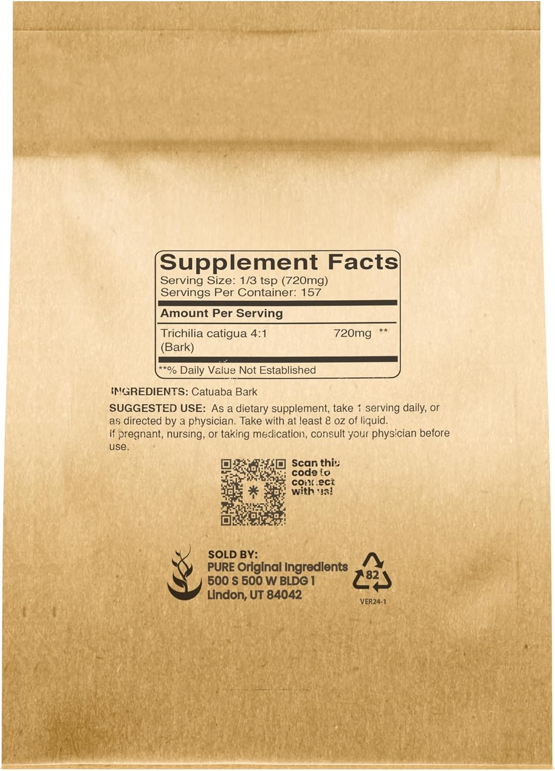 PURE ORIGINAL INGREDIENTS Extracto de Corteza de Catuaba 4:1, 4 oz (113 g) en Polvo Fino