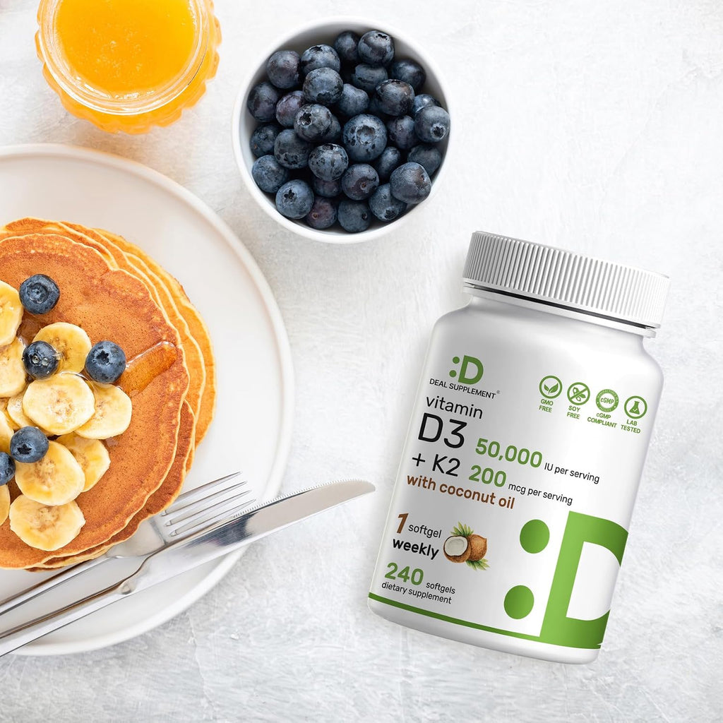 DEAL SUPPLEMENT Vitamina D3 50.000 UI + K2 MK7 200 mcg, 240 Cápsulas Blandas