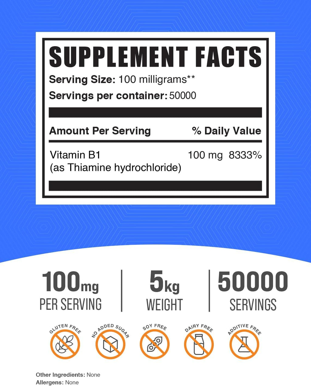 BulkSupplements Tiamina HCl en Polvo - 5 Kilogramos