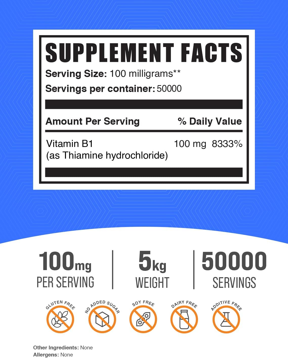 BulkSupplements Tiamina HCl en Polvo - 5 Kilogramos